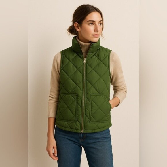 J. Crew Factory Jackets & Blazers - J.Crew Down Quilted Puffer Vest Olive Green Full Zip Women’s Small Cozy Layer